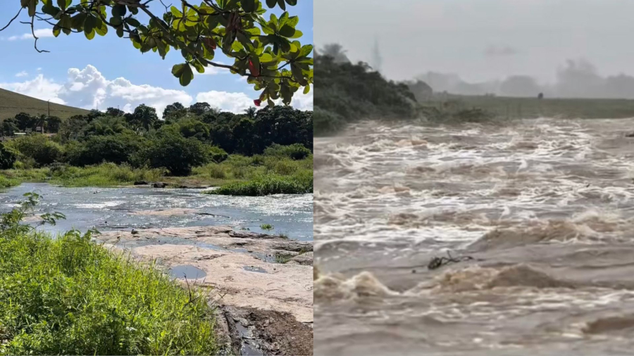 Veja vídeo do antes e depois do Rio Mundaú: da seca à forte correnteza